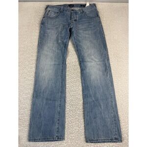 Armani Jeans J08 Regular Jeans Mens 36x34 Blue Straight Light Wash Denim Casual